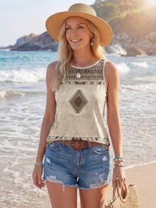 Sylviya 女士纯色圆领休闲罗纹针织背心，夏季秋季女装，休闲款 - 彩色 - 查看 5