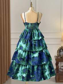Rometta Robe de cocktail élégante à taille froncée et imprimé tout-sur-tout pour femmes grandes tailles - Vert - Voir 2