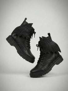 Botines de mujer con adornos de alas de suela baja - Negro - Ver 3