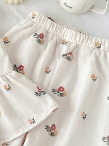 SHEIN 2pcs/Set Young Girl Ditsy Floral Sleeveless Tank Top & Loose Casual Pants Set,Kids - Apricot - View 5