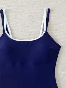 Swim Basics Áo tắm liền thân ôm sát, kiểu dáng mùa hè đi biển dành cho nữ. - Màu xanh hải quân - Xem 4
