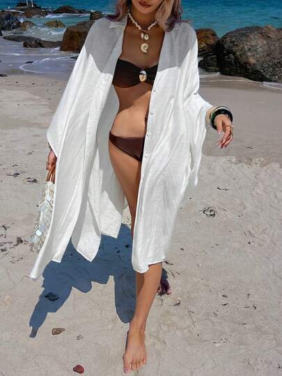 Livesso Women's V-Neck Loose Open Front Casual Elegant Kimono Cover Up