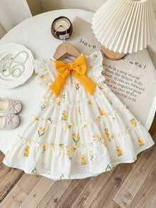 SHEIN Đầm bé gái dễ thương, dáng rộng, họa tiết hoa nhí, tay bồng, viền bèo. - Nhiều màu - Xem 3