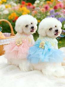 PETSIN 1pc Pet Light Luxury Princess Style Dress, Cat And Dog Universal Clothes, 3D Three-Dimensional Flower Love Bow Decoration Dress, Multi-Color Optional - Multicolor - View 5