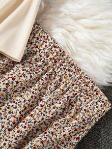 Trelyra 女士度假休闲纯色上衣和碎花迷你裙两件套 - 卡其色 - 查看 5