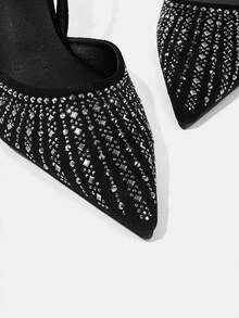 CUCCOO TILAWA Pointed Toe High Heel Closed Toe Full Rhinestone Lady Backless Sandals, Sexy For Evening Wear Spring Shoes Spring Break Easter Prom Heels For Christmas - Black - View 4