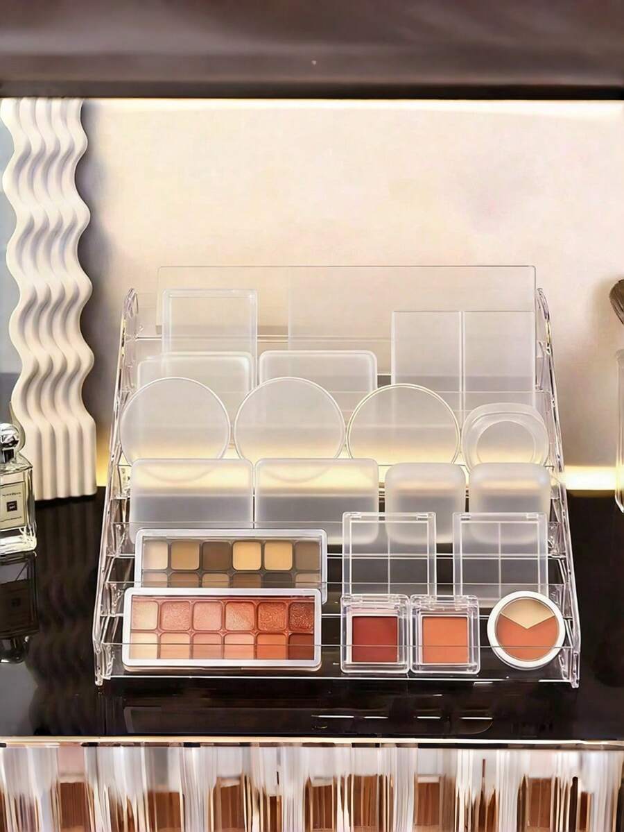 1 Pc Multilayer Reinforced Pyramid Stand Clear Acrylic Cosmetic Organizer Storage Rack For Perfume Skincare Makeup Display Shelf Living Room Bathroom Bedroom Home Decor