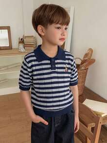 Dazy Kids 儿童秋季服装 男童条纹短袖毛衣 夏季 - 藏蓝色 - 查看 6