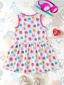 SHEIN | PAW Patrol 女童雏菊印花荷叶边无袖连衣裙 - 粉色 - 查看 3