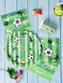 Green Background Football Petal Design Disposable Plates, Napkins And Paper Cups Party Set, Serves 24 Guests. This Disposable Paper Party Tableware Is Suitable For Birthdays, Weddings, Themed Parties And Family Picnics. - View 5