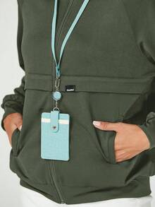 TaskEZ Raglan Sleeve Casual Scrub Uniform Jacket - Army Green - View 6