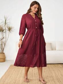 Miaspire Abito da donna taglie forti con scollo a V, in pizzo e rouches, di moda, adatto per appuntamenti - Colore mogano - Visualizzare 5
