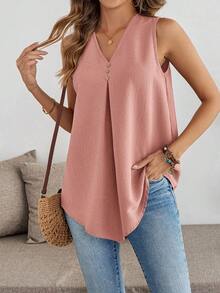 Rosumi 大码V领无袖粉色衬衫 - 粉色 - 查看 2