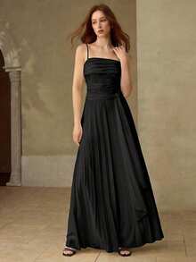 MOTF PREMIUM Bộ jumpsuit ống rộng, xếp ly, buộc dây, phối ren tinh tế, tương phản. - màu đen - Xem 4