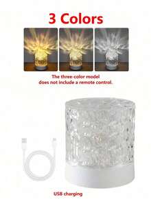 1 Pack C Shape Round Night Light Crystal Table Lamp, Creative Bedside Lamp With Rotating Water Ripple Effect, Flame Atmosphere Light With 16 Colors And Remote Control, Bedroom RGB Remote Control Night Light With Rotating Water Ripple Design, Suitable For Kids Room, Bedroom, Corridor - متعدد الألوان - مشاهدة 11
