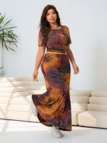 SHEIN EZwear 大码条纹短袖圆领宽松休闲夏季两件套，休闲、优雅、度假、工作、办公室早午餐、仙气十足、舒适、音乐会、俱乐部、时尚日常穿着，适合秋冬夏季节，日常通勤、约会、派对、婚礼、海滩、毕业典礼、时尚、优雅、休闲、外出、约会、预约、通勤、闪耀、情人节、休闲、Y2K、乡村、女士度假套装、女士夏季两件套、女士休闲两件套 - 黑與白 - 查看 5