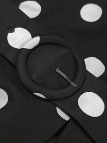 Ellegaria. 节日派对波点蝴蝶结装饰优雅女士连衣裙，适合圣诞节和新年 - 黑色 - 查看 5