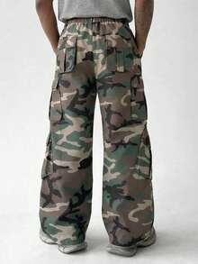 PAVTROS Men's Camouflage Cargo Pants, Military Green Camo Tactical Trousers, Multi-Pocket Fashionable Casual Pants - Army Green - View 2