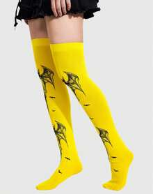 ROMWE Goth Vớ cao đến đầu gối dành cho nữ - Màu vàng - Xem 2