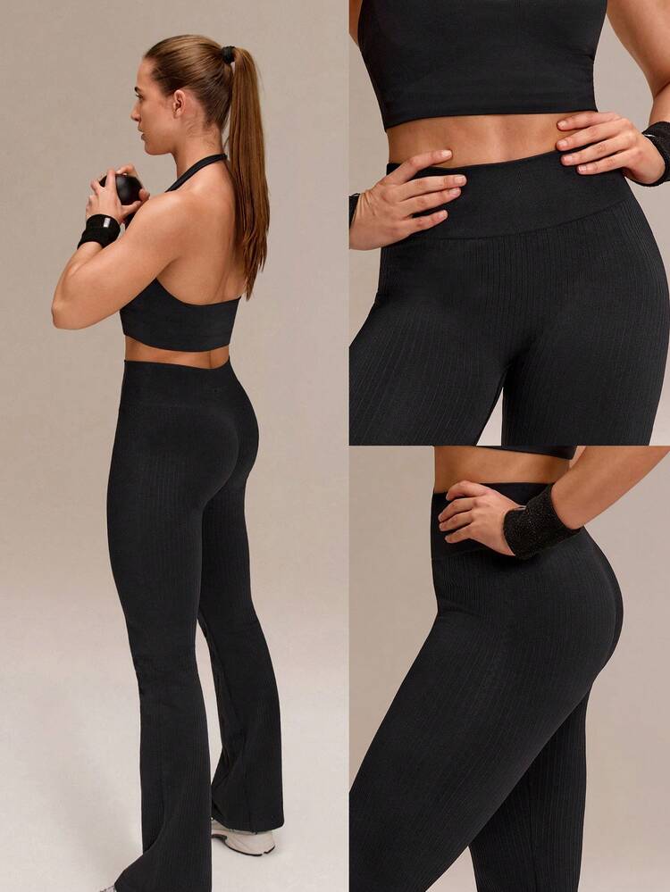 31" Ultrafine Soft Seamless Flow Without Limits High-Waisted Seamless Stretchy Wide Rib Paneling Flare Leggings Medium Impact Training Running Workout Gym Yoga Pilates Studio Daily Active Wear