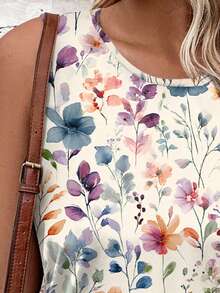 EMERY ROSE Camiseta de tirantes con cuello redondo y estampado floral romántico casual, talla grande para el verano - Multicolor - Ver 6