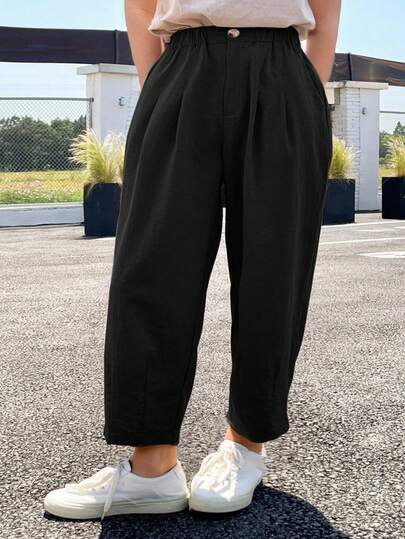 Dazy Plus Plus Size Women Elastic Waist Harem Casual Cropped Pants Fall