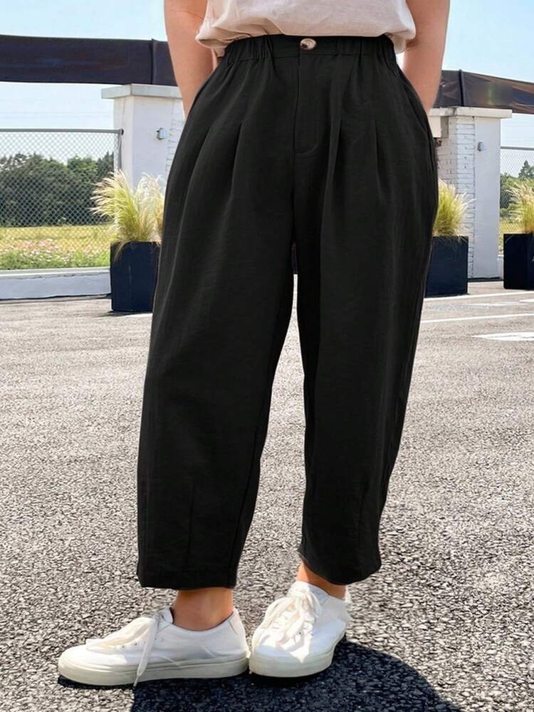 Dazy Plus Plus Size Women Elastic Waist Harem Casual Cropped Pants Fall