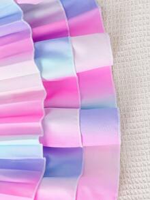 SHEIN Đầm ombre nhiều màu sắc mới cho bé gái, đầm xếp ly ombre bằng vải dệt, đầm 3 lớp màu hồng trơn trang trí nơ phía trước, phù hợp cho bé gái, dễ thương, thanh lịch, thời trang thường ngày, thích hợp cho đi học, đi chơi, nghỉ lễ, mùa xuân/hè. - hồng tím - Xem 9