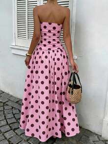 Vestido de cintura alta con estampado de lunares , estilo vacacional - Volcanic Gray - Ver 3