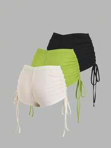 Sweetra Women's Y2K Sexy Pleated Drawstring Textured Fabric Shorts - Multicolor - View 1