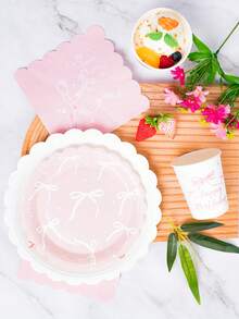 Pink Bow Disposable Plates, Napkins And Paper Cups Party Set, Serves 24 Guests. This Disposable Paper Party Tableware Is Suitable For Birthdays, Weddings, Themed Parties And Family Picnics. - View 3