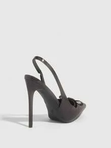 CUCCOO SZL 女士尖头细高跟鞋，棕色蝴蝶结钻石扣后系带高跟鞋，时尚性感晚宴女士鞋 - 6688-55鏡面咖啡171 - 查看 8