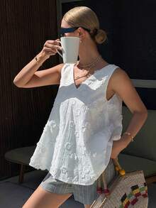 Livesso Áo tank top không tay cổ chữ V màu trắng, chất liệu 100% cotton, thích hợp cho kỳ nghỉ hè ở bãi biển, dành cho nữ. - trắng - Xem 3