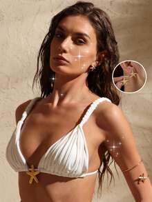 Swim Chiccia 1 Pair Of Stylish, Elegant And Simple Starfish Earrings - Yellow Gold - View 1