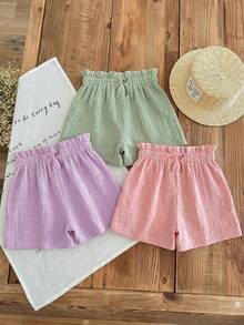 SHEIN LMoss Kids 3PCS Young Girls Shorts - Multicolor - View 4