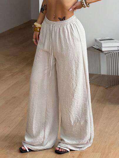 Coolane Women's Summer Party/Graduation/Casual/Vacation/Streetwear/Y2K/Fashionable/Business/Beach Stripe Drawstring Waist Wide Leg Loose Khaki Pants