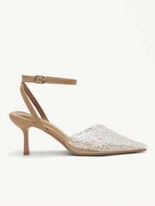 CUCCOO CHICEST 仿珍珠和水钻装饰透明塑料包头高跟凉鞋，性感优雅露背尖头女鞋春季鞋 - 杏色 - 查看 10