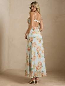 Enchnt 雪纺印花吊带露背A字长裙，浪漫法式风格，优雅春夏款，浅蓝色 - 彩色 - 查看 7