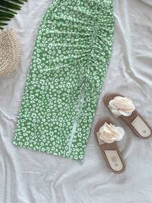 Soleia 女式夏季碎花吊带背心和荷叶边中长裙休闲套装 - 綠色 - 查看 5