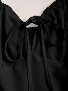 Sweetra Solid Color High Split Casual Vacation Spaghetti Strap Midi Dress Maxi Women Outfit Formal Dress Women Elegant Outfits Black Dress - Black - View 3