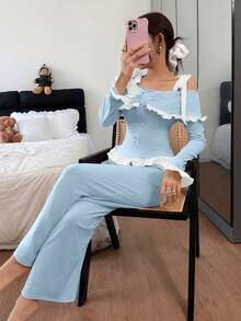 Napfluff Pink Off-Shoulder Camisole Sweet Women Pajama Set - Multicolor - View 3