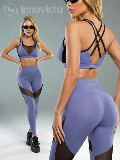 Innovista 女士网眼拼接运动文胸和紧身裤网球套装