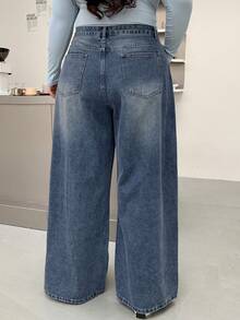 Dazy Plus Quần jean denim ống rộng, ống rộng, quần jean rộng thùng thình, quần áo trở lại trường - Màu xanh lam - Xem 2