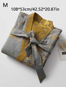 1 chiếc áo choàng tắm dài tay cho nam, chất liệu dệt jacquard nhẹ, có dây thắt lưng, kiểu dáng Trung Hoa thanh lịch cho mùa xuân và mùa hè. - Màu xanh Cadet - Xem 4