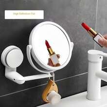 1Pc Foldable Extendable Bathroom Mirror, Wall Mounted, No Drilling Required, Single/Double Sided Wall Mounted Makeup Mirror, Home Decor, Suction Cup Wall Mounted Makeup Mirror, PVC Mirror Material - White - View 12