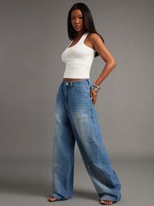 NYA SZN GEMSTONE CARPENTER BAGGY BARREL RELAXED JEANS - Medium Wash - View 3