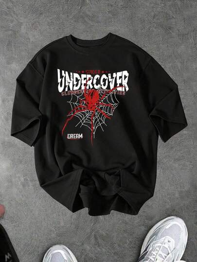 Sport MetroGents 男士圆领字母蜘蛛印花休闲百搭日常运动短袖T恤