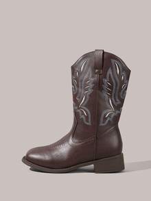 Styleloop Giày bốt nữ cao đến giữa bắp chân, màu nâu đậm, tông màu Maillard, phong cách Bohemian, retro Mỹ, Boho, bốt miền Tây, lễ hội âm nhạc Coachella, trang phục ngày lễ, vật dụng cần thiết khi đi du lịch. - Nâu đậm - Xem 6