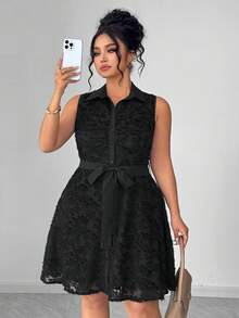 SHEIN Elenzya 优雅夏季女式连衣裙，采用大号梭织面料制成 - 黑色 - 查看 3