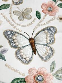 GlowEve Áo thun nữ, áo thun in họa tiết thêu giả, áo thun cổ tròn tay cánh dơi dáng rộng, áo thun nữ thanh lịch, thích hợp mặc hàng ngày và hẹn hò. - trắng - Xem 3